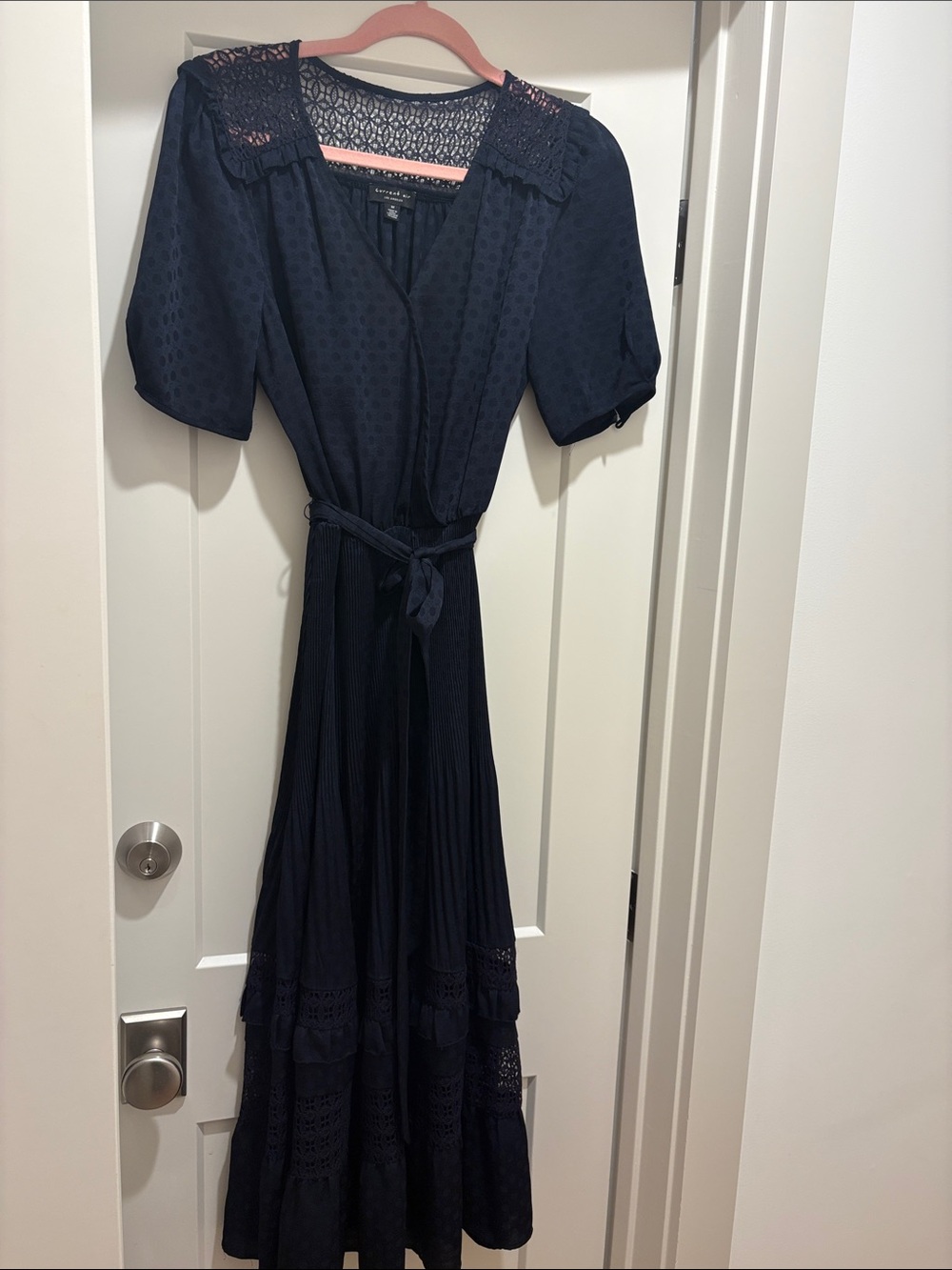Current Air Women's Navy Eyelet Maxi Dress with Tie Waist